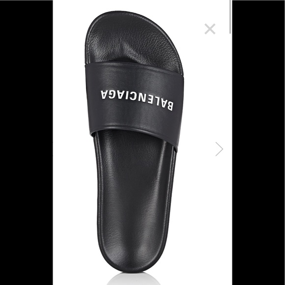 Balenciaga Shoes - Balenciaga Leather Logo Slide Sandals Unisex